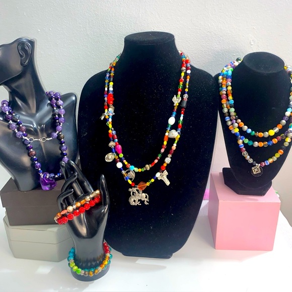 Lot Southwest Style Art Glass Bead Multicolor Necklaces - Picture 1 of 13